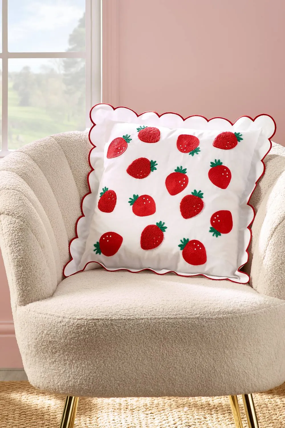 Catherine Lansfield 'Strawberry' Embroidered Cushion in Red