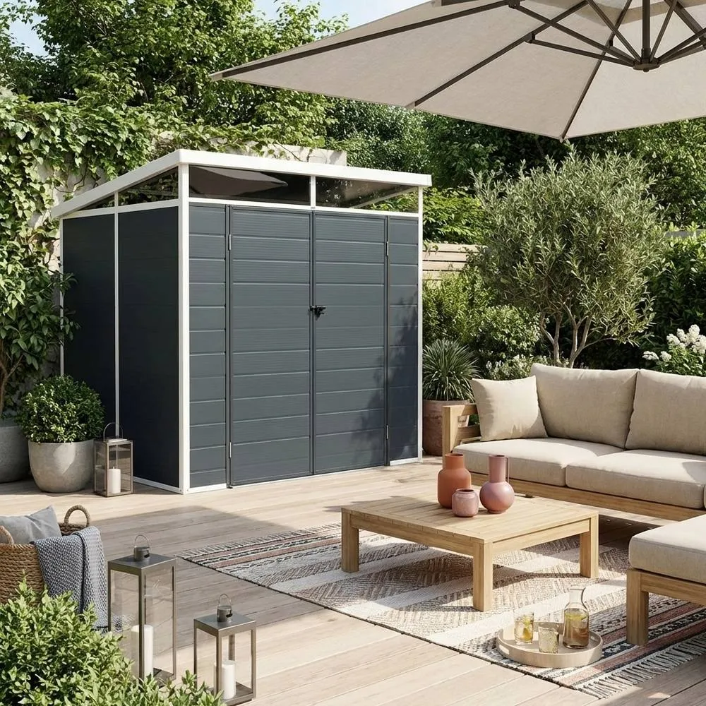 sweeek 4.55 M² Plastic Garden Shed in Dark Grey