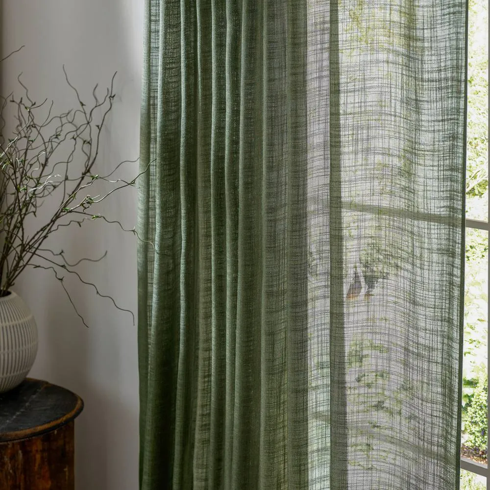 Yard Cirrus Sheer Tab Top Curtain Panel in Dark Green 5