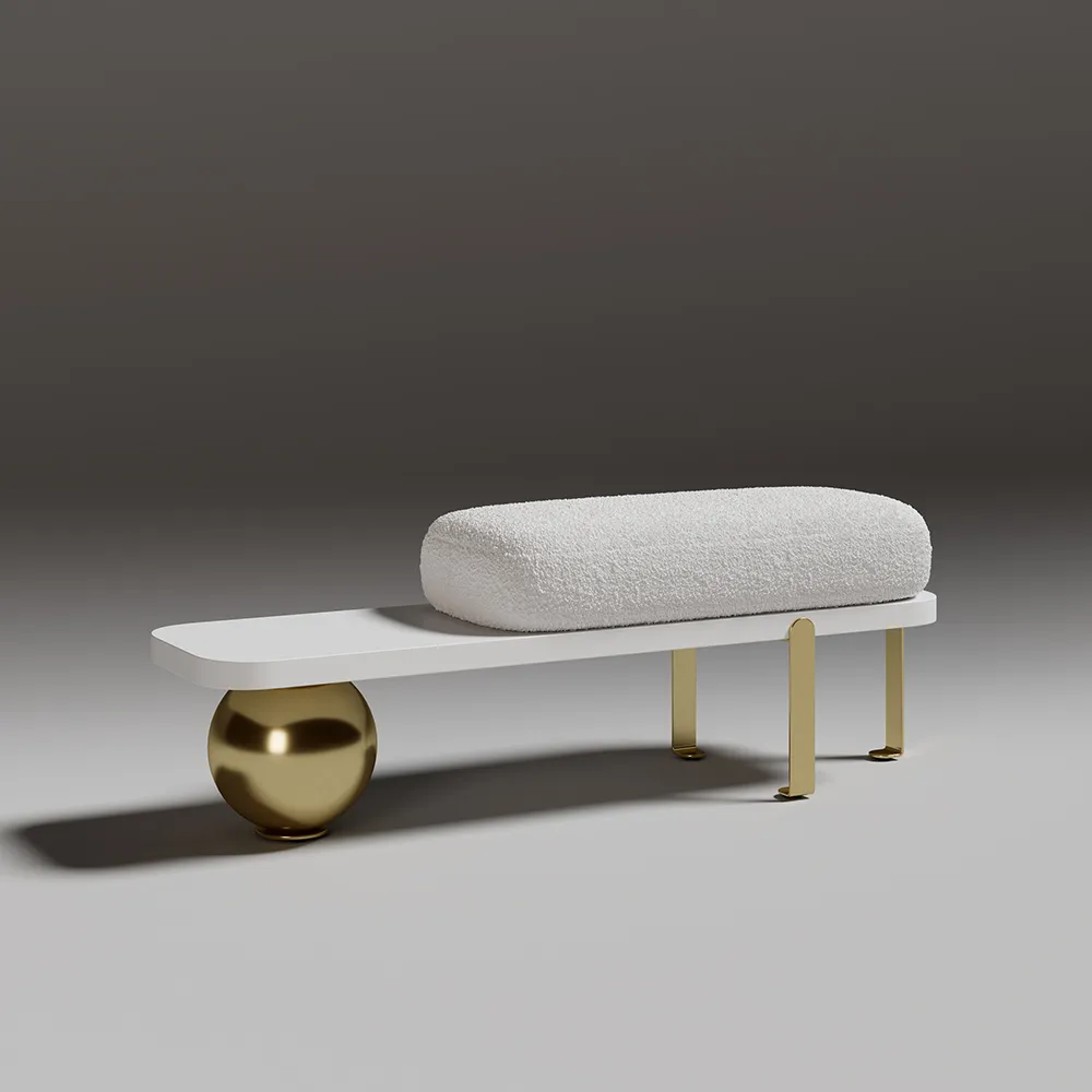 Ball design Entryway Bench Wooden Furniture  with Abstract Metal Legsin White & Gold (1200mm Wide)