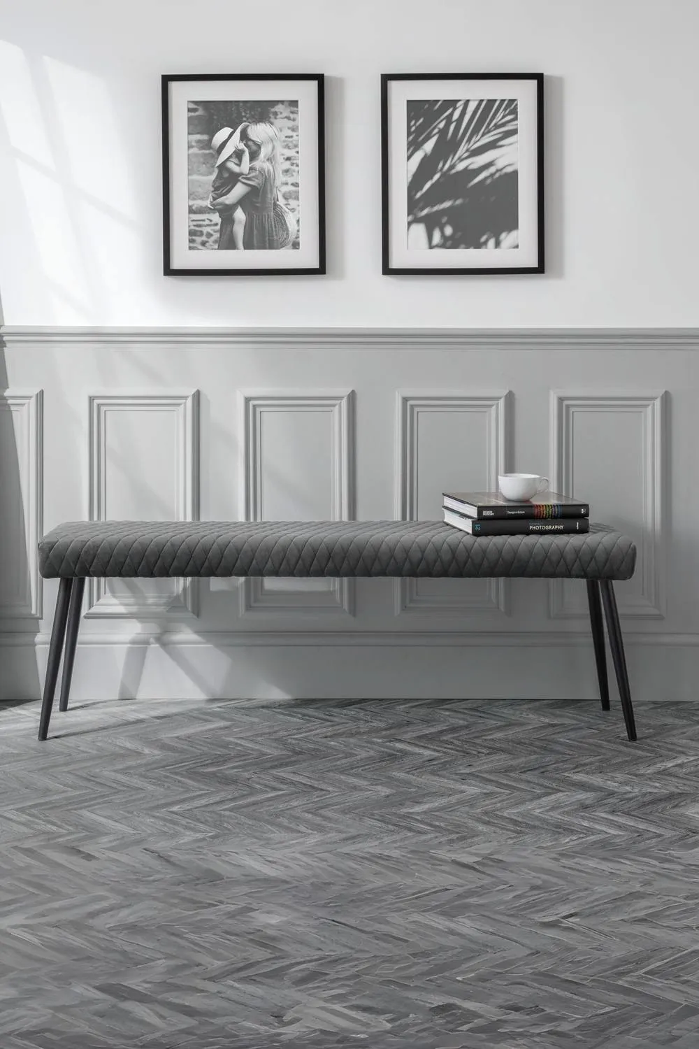 Julian Bowen Luxe Diamond Quilted Upholstered 2 Seater Backless Bench in Grey 1