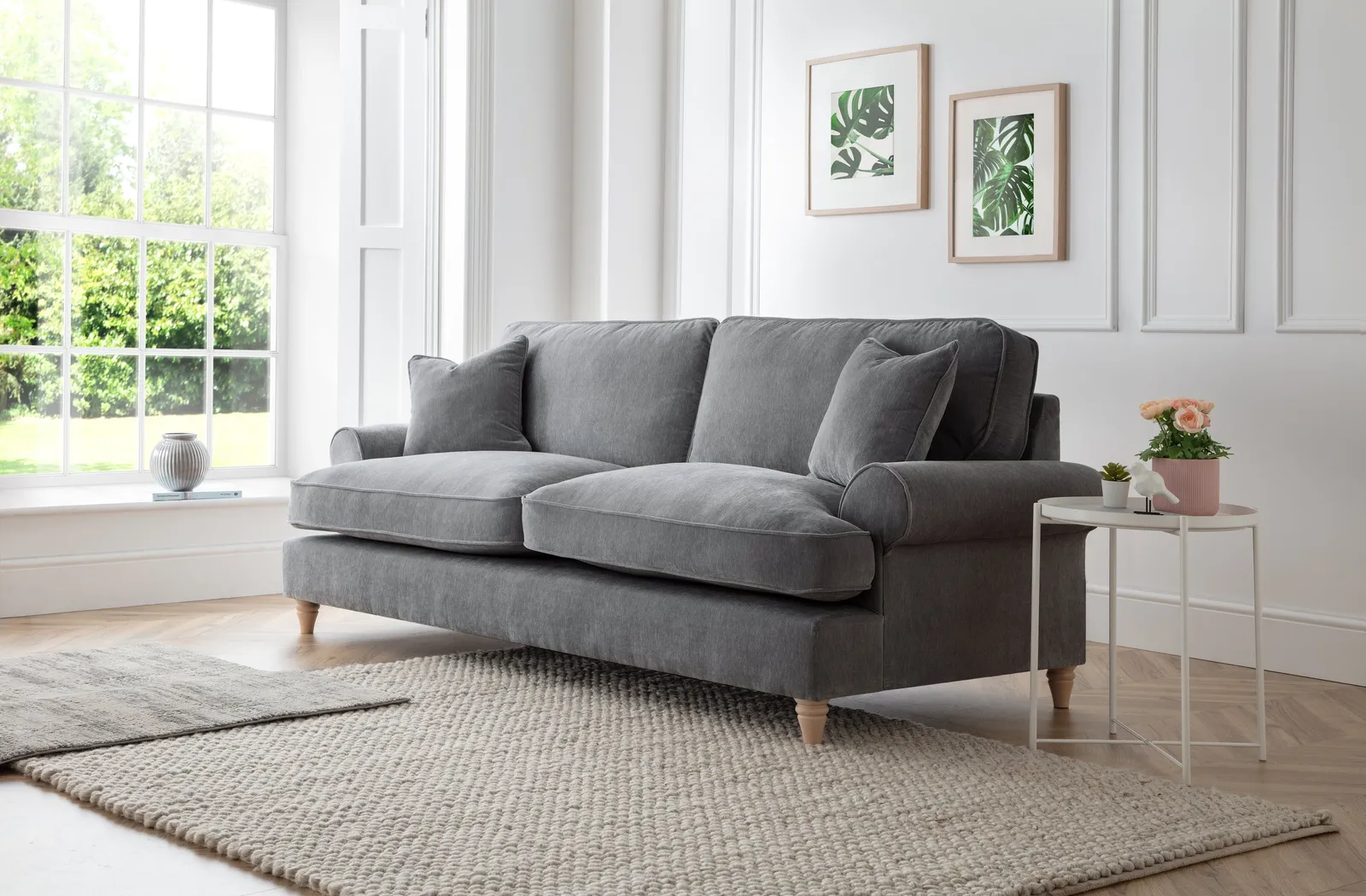 The Great Sofa Company Ezra 3 Seater Textured Velvet Sofa - Scroll Arm in Charcoal 3
