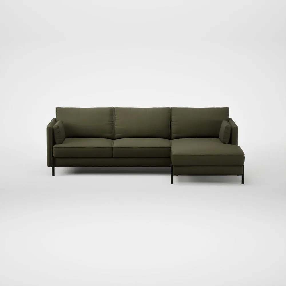 Heal's Tortona Right Hand Facing Corner Chaise Smart Cotton Linen Myrtle Black Feet 2