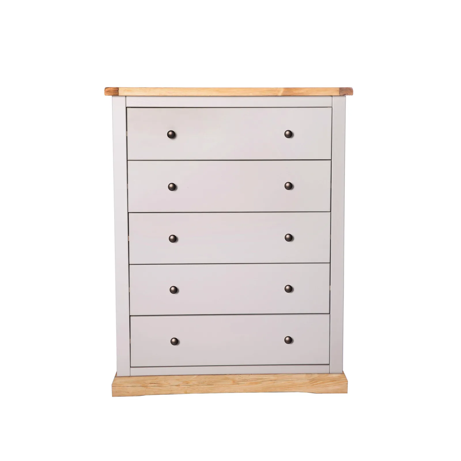 Cabinet Bits Bomporto 5 Drawer Chest of Drawers Brass Knob in Light Grey