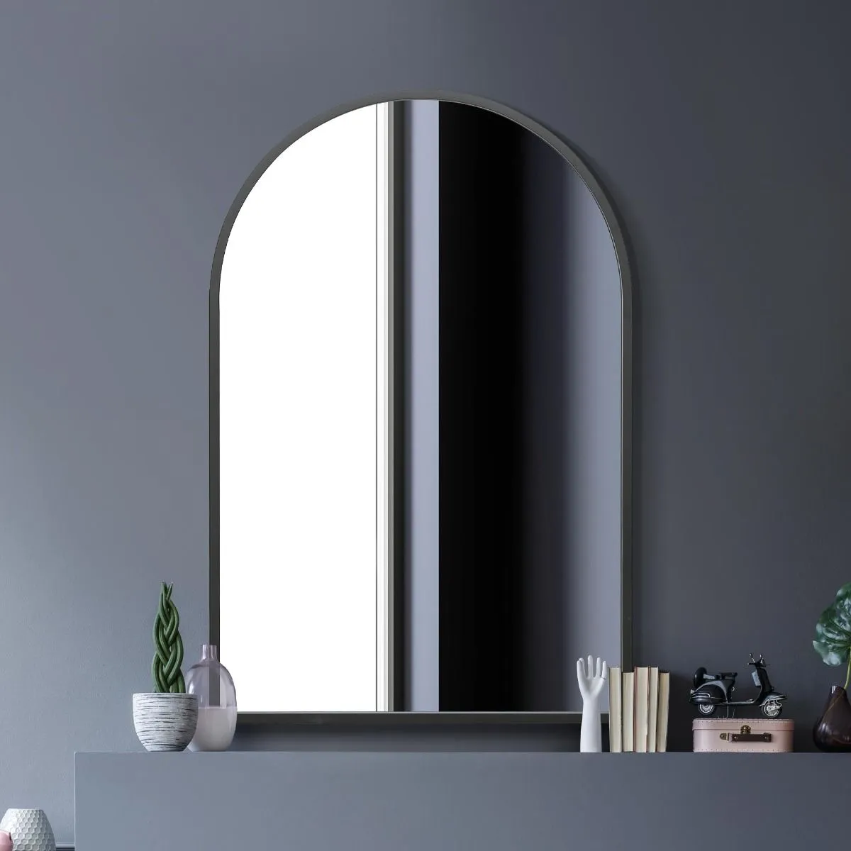 MirrorOutlet Black Metal Framed Arched Wall Mirror 47" X 31" (120CM X 80CM) 6