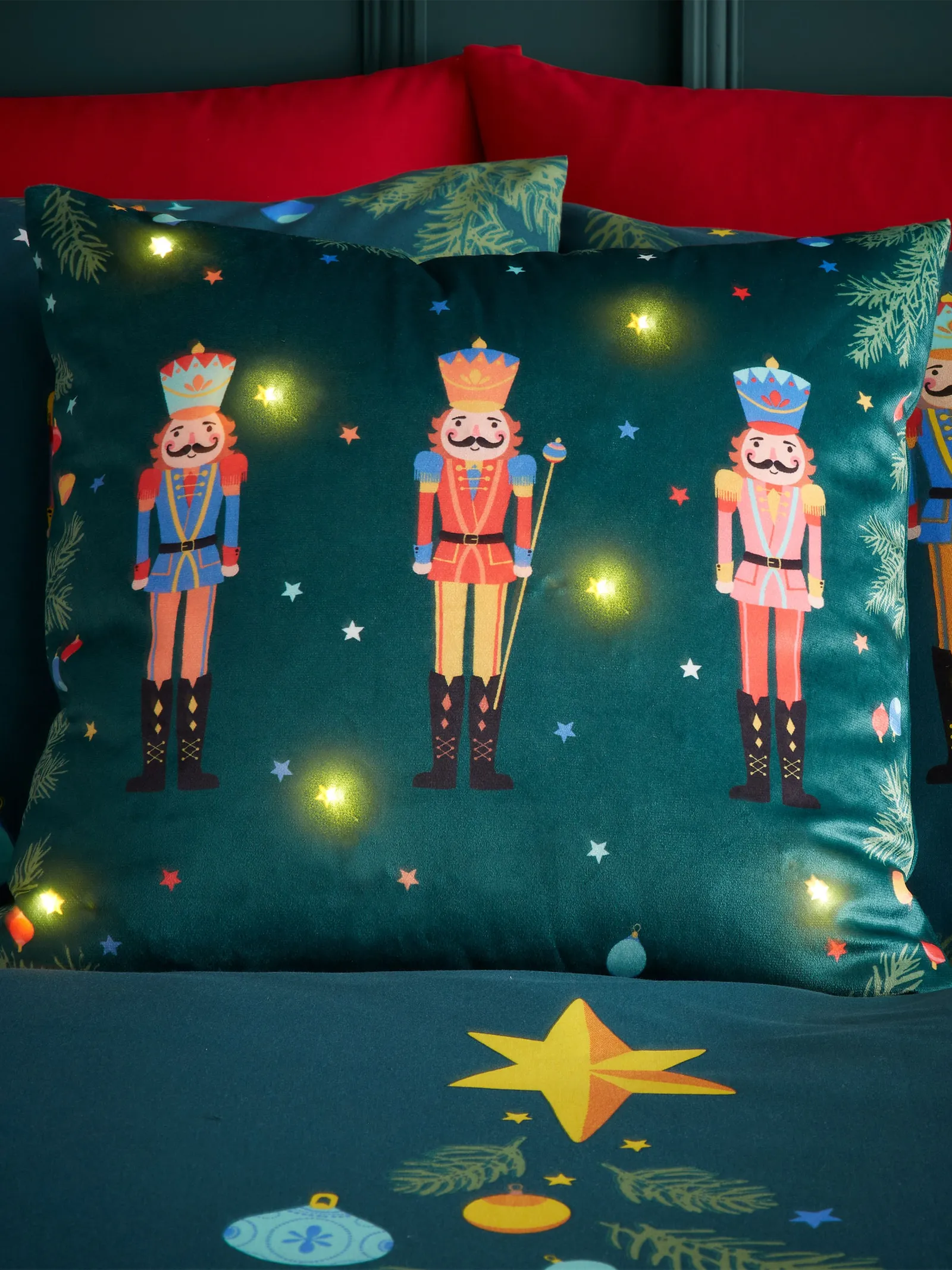Catherine Lansfield 'Christmas Nutcracker Light Up' Cushion in Green 3