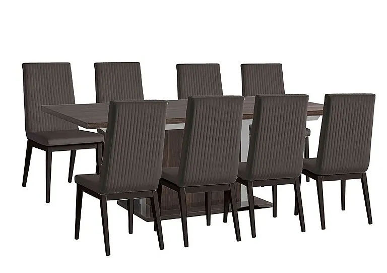 Venezia 160 cm Extending Dining Table and 8 Fluted Faux Leather Chairs Set - Walnut
