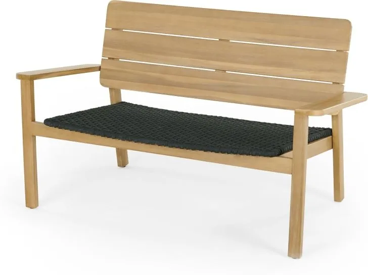Jala Garden Lounge Bench, Acacia Wood and Spun Polyester