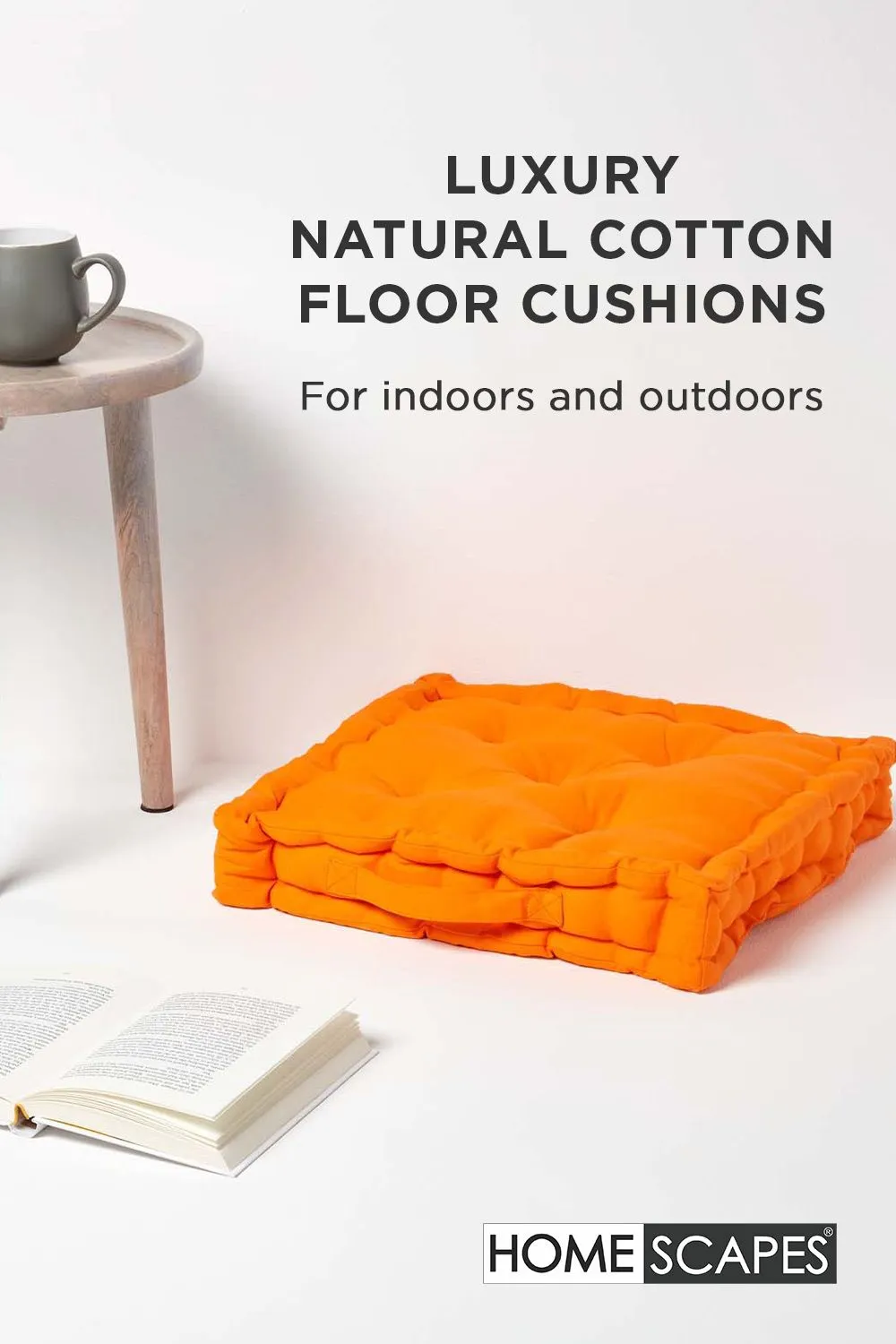 Homescapes Plain Cotton Floor Cushion in Orange 2