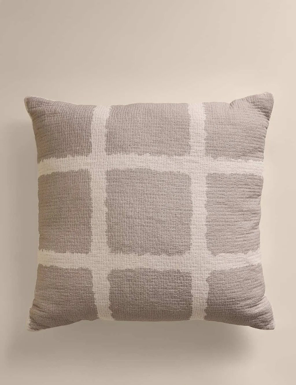 M&S Pure Cotton Shibori Check Cushion Neutral