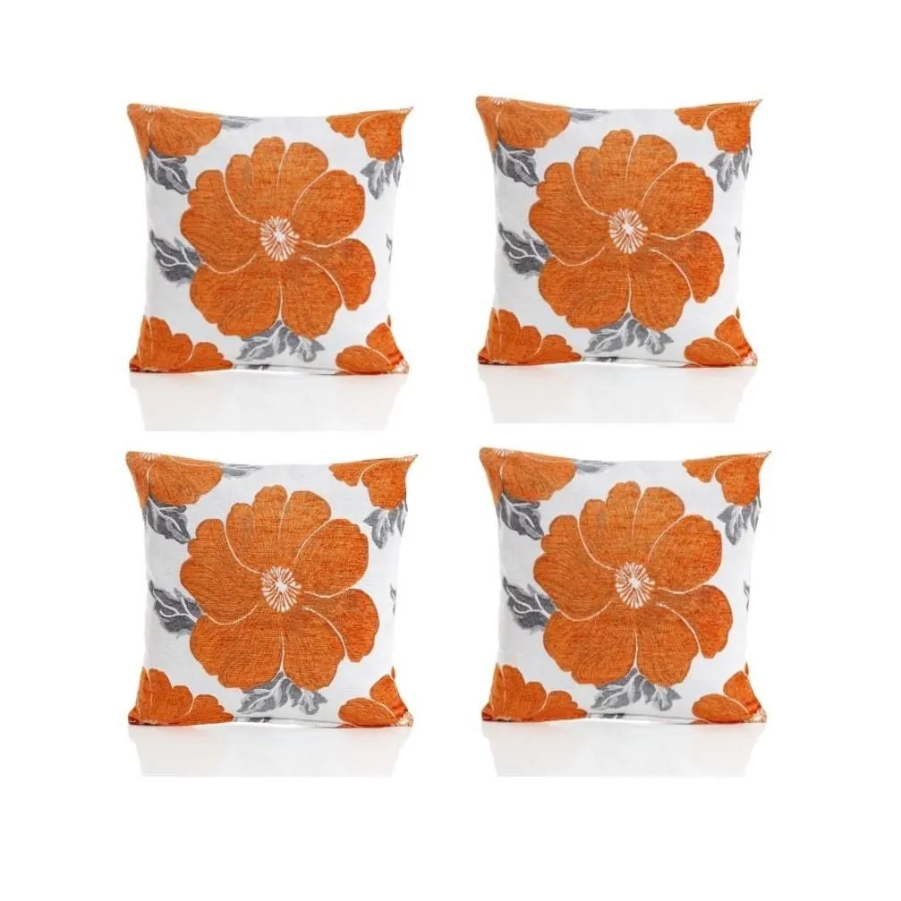 Luxury Living Poppy Chenille Cushions Set of 4 - Luxurious Floral Design, Thick Jacquard Fabric, Easy-Care with Wide Zip