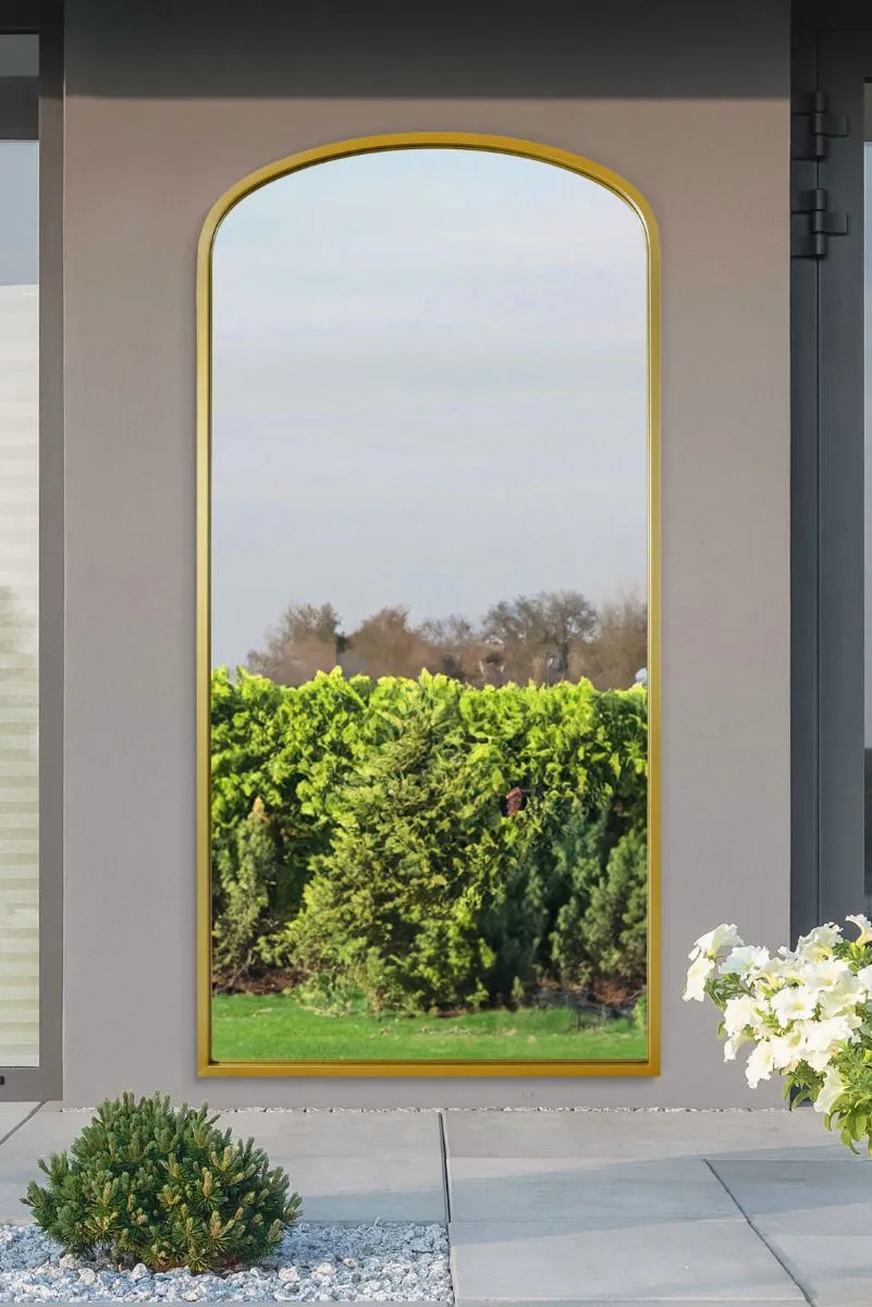 MirrorOutlet Gold Metal Framed Arched Garden Wall Mirror 67"x33" (170x85CM) 2