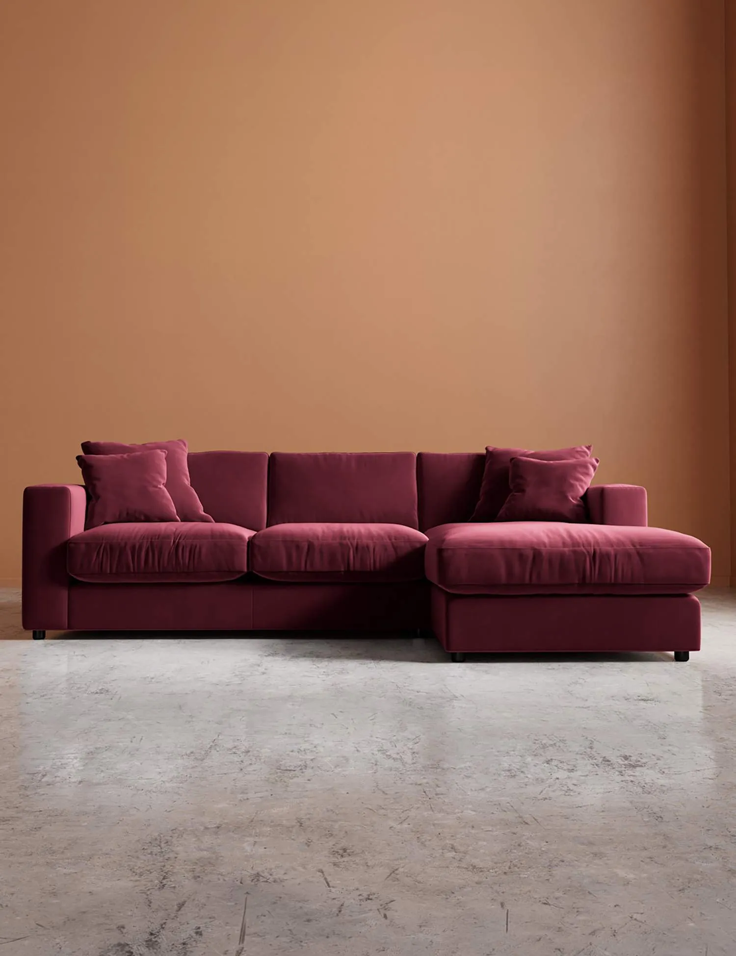 Swoon Easy Velvet Right Corner Sofa Burgundy