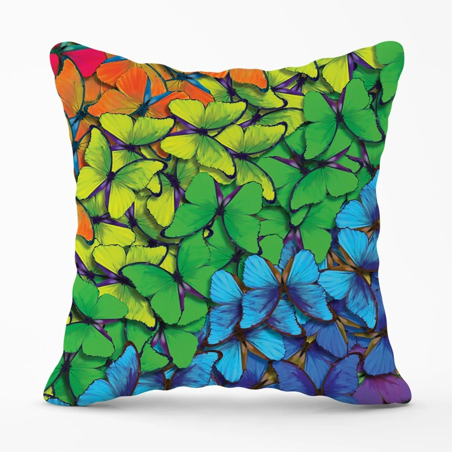 Warren Reed - Designer Multicoloured Butterflies Outdoor Cushion in Green