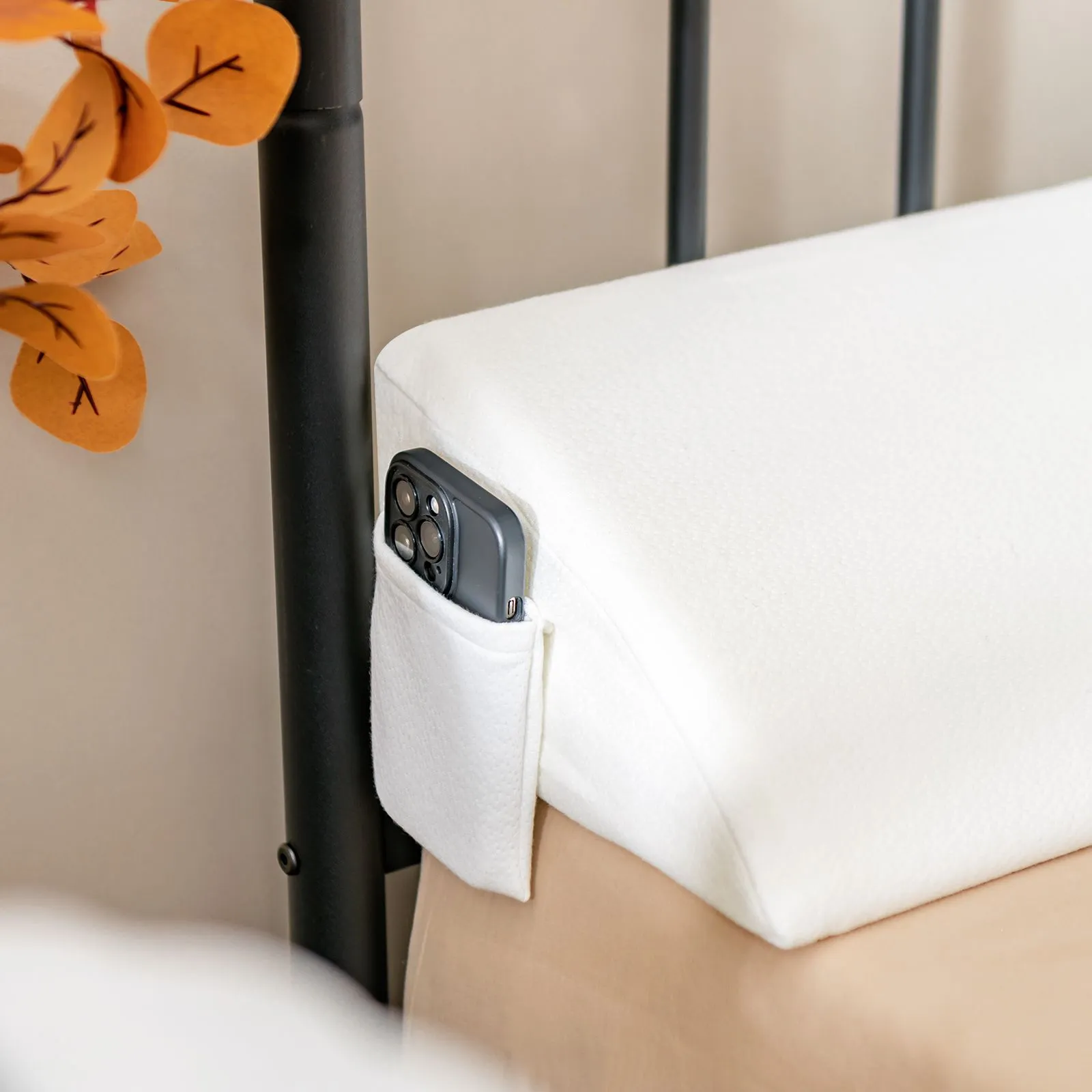 Costway Queen Size Bed Wedge Pillow Bolster Triangle Pillow Long Gap Filler Side Pocket in White 3