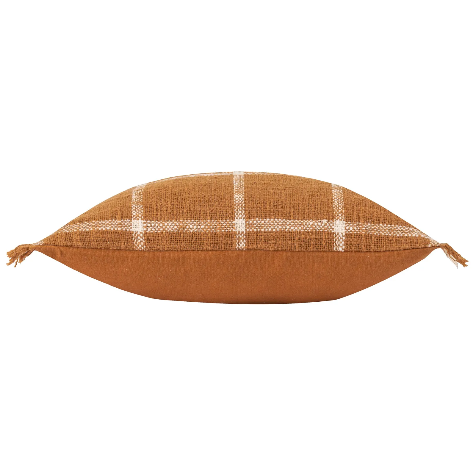 Yard Beni Check 100% Cotton Fringed Cushion in Burnt Orange 4