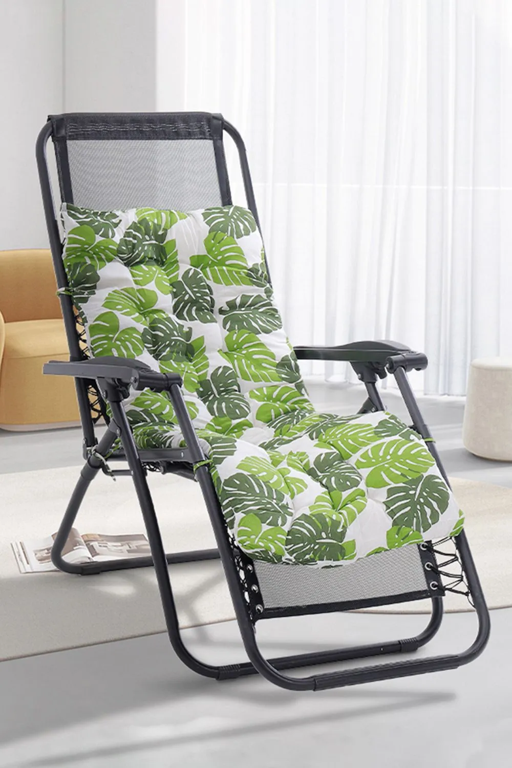 Living and Home 170cm L x 48cm W Banana Leaf Print Button Tufted Lounge Cushion Beach Chair Seat Cushion in Green