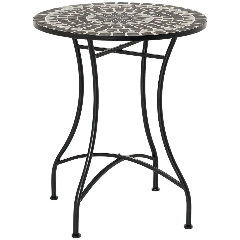 OUTSUNNY Mosaic Side Table Bistro Coffee Table for Garden Patio Balcony Grey 2