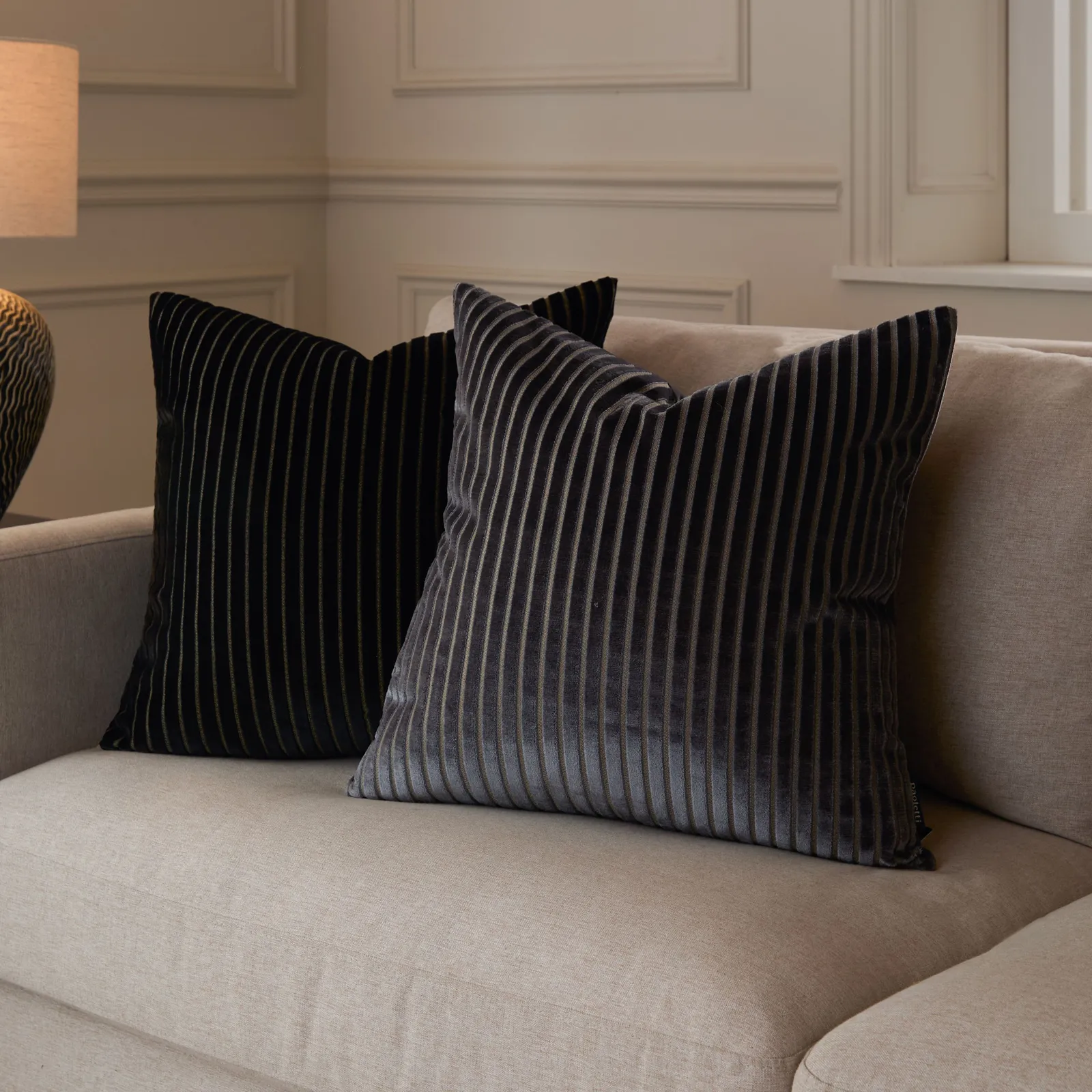 Paoletti Savoy Stripe Velvet Cushion in Black 6