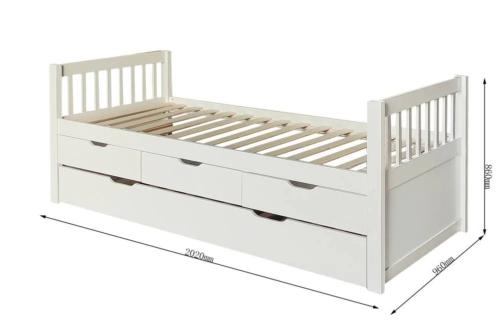Comfy Living Ltd 3ft Pine Bed With Storage Drawers & Trundle in White 2