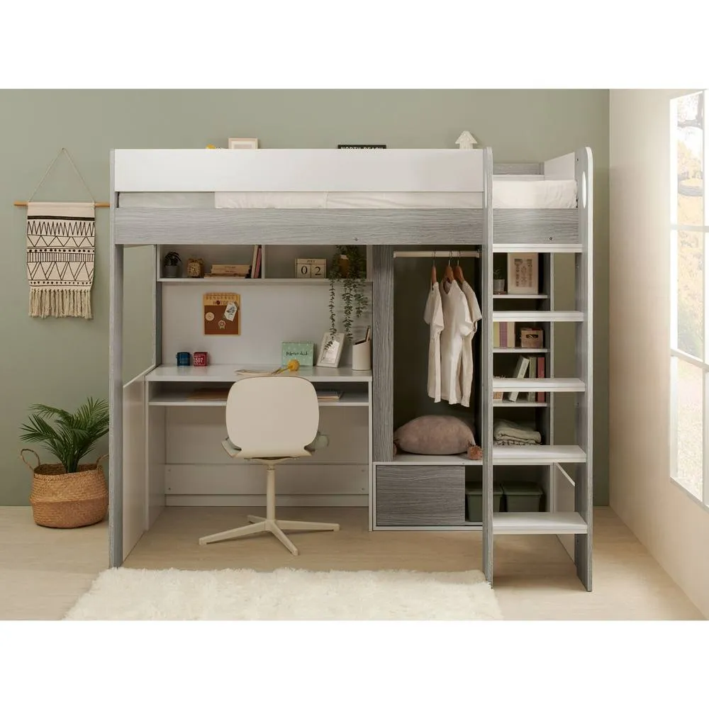 Flair Hampton Single High Sleeper Bed with Desk & Wardrobe in Grey 2