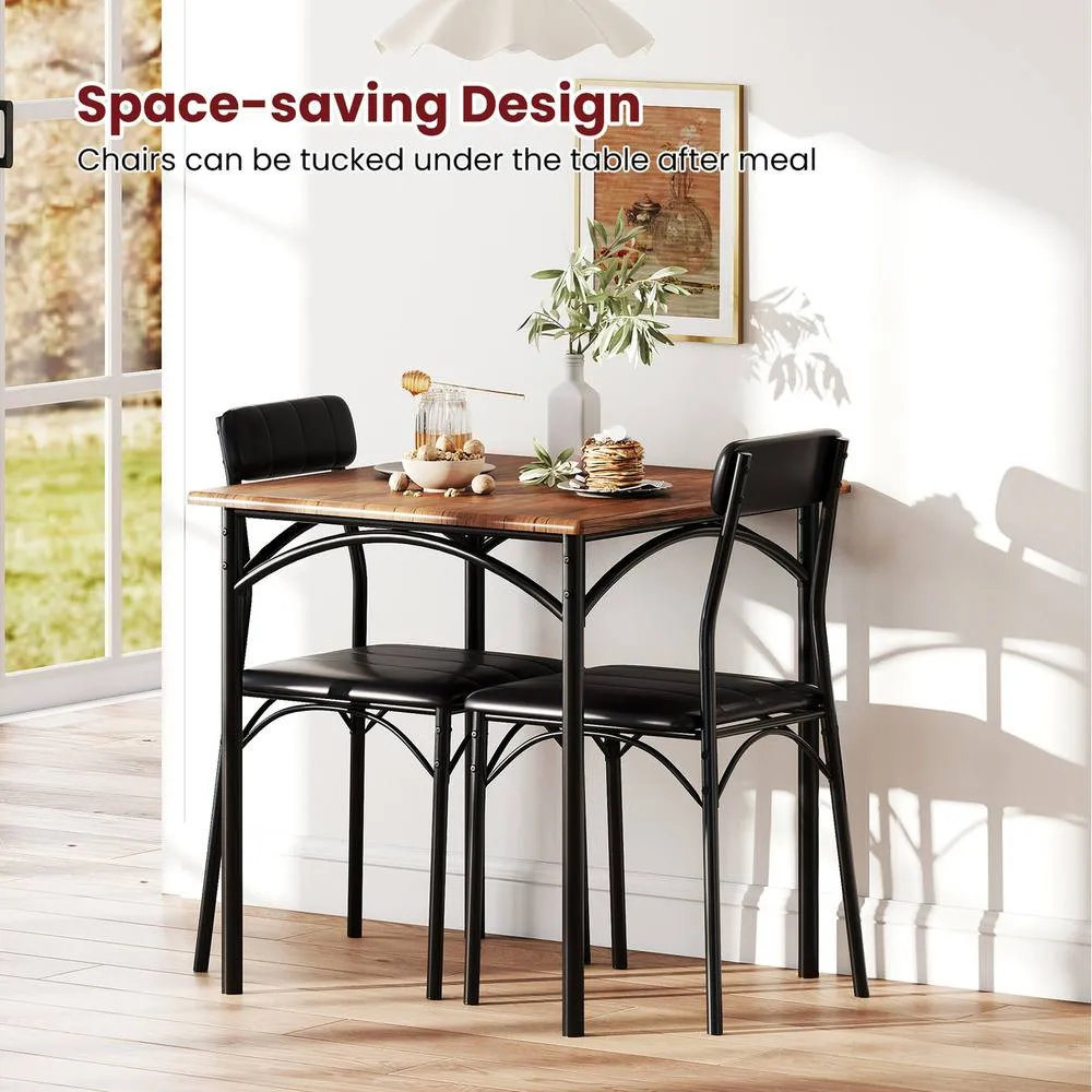 Costway 3 Piece Dining Table Set Breakfast Kitchen Table & Chairs-Coffee in Brown 5