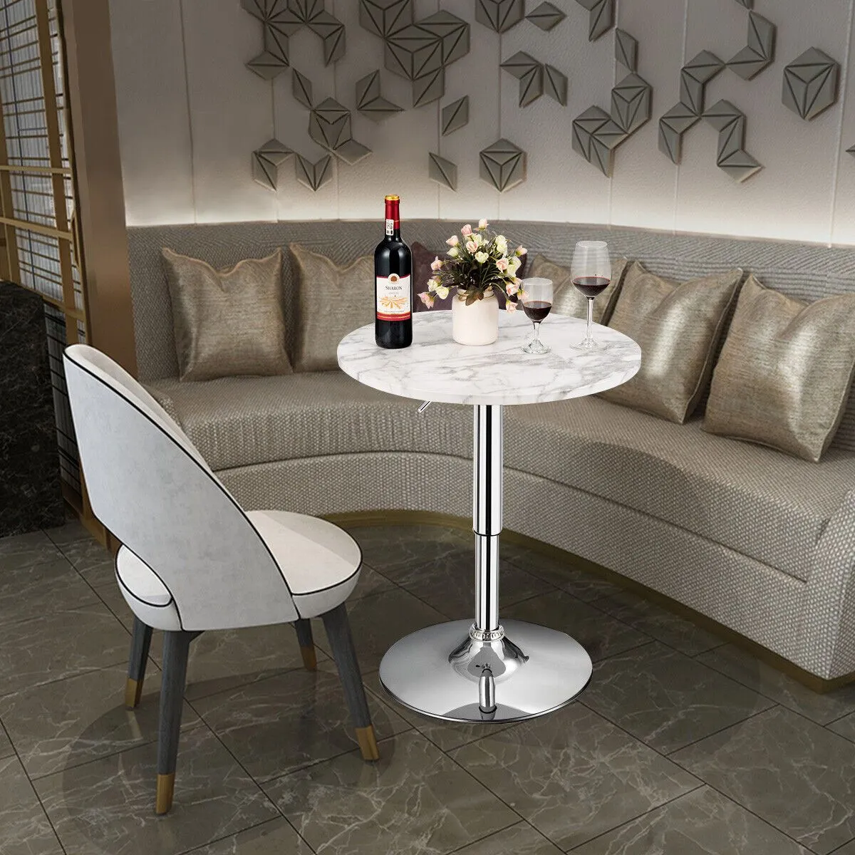 Costway 2Pcs Modern Bar Table Multifunctional Round Pub Table in White 3