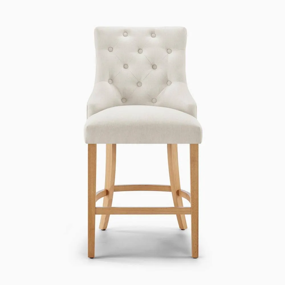 FurnitureboxUK 2x Belgravia Beige Fabric Bar Chairs Oak Effect Legs 4