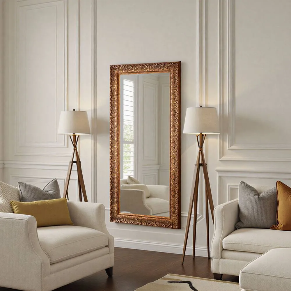 Yearn Mirrors Carved Framed Bevelled Tall Mirror Gold 138x62cm 2