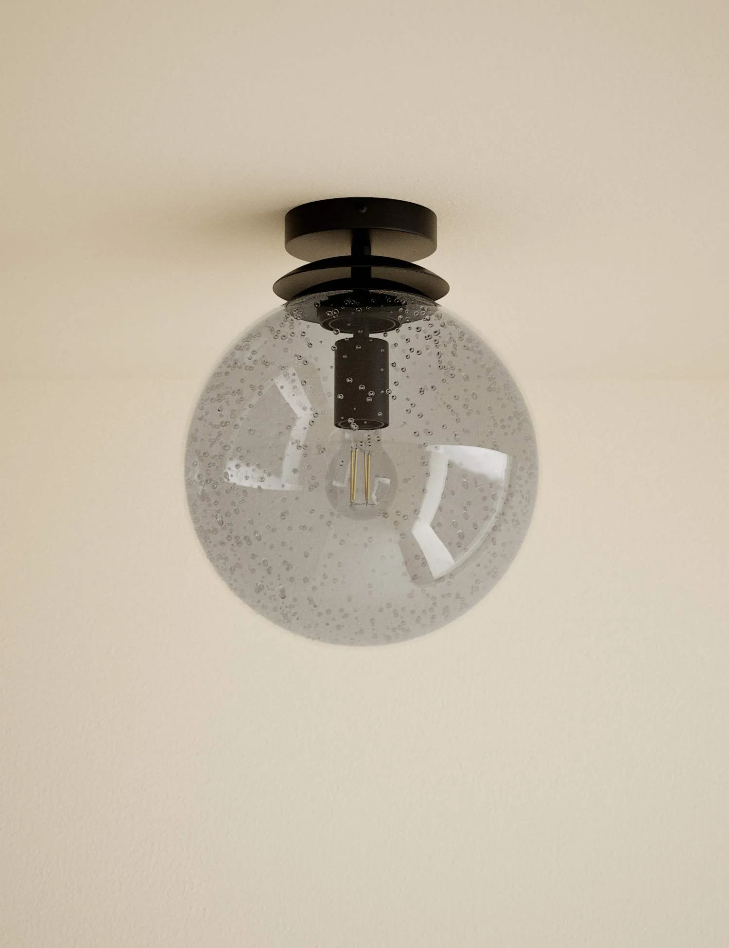 M&S Bubble Glass Globe Flush Ceiling Light Black