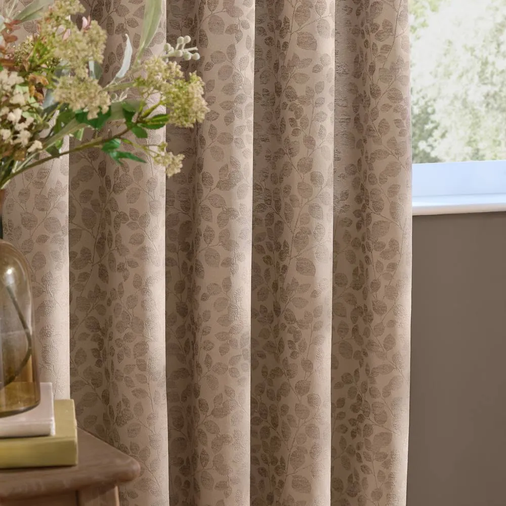 Wylder Grace Leaf Jacquard Fully Lined Eyelet Curtain Pair in Nude 3