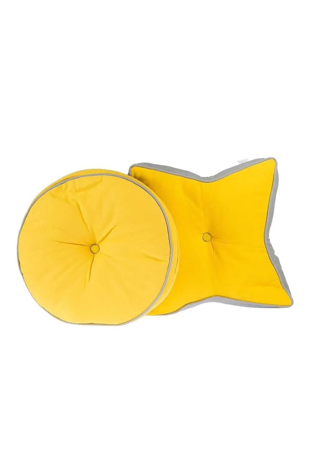 Homescapes Round Cotton Floor Cushion Soft, Comfy & Machine Washable in Yellow 5