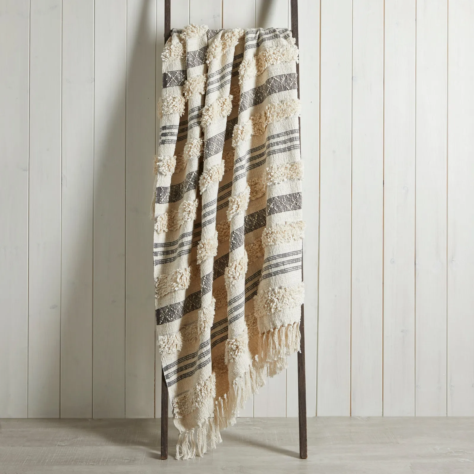 Samara Natural Striped 130cm x 180cm Throw Brown and Grey