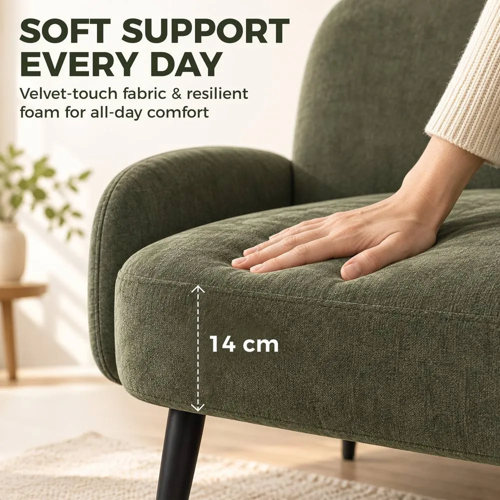 HOMCOM 2 Seater Sofa, Velvet Small Sofa Loveseat with Wide Seat, Green 5