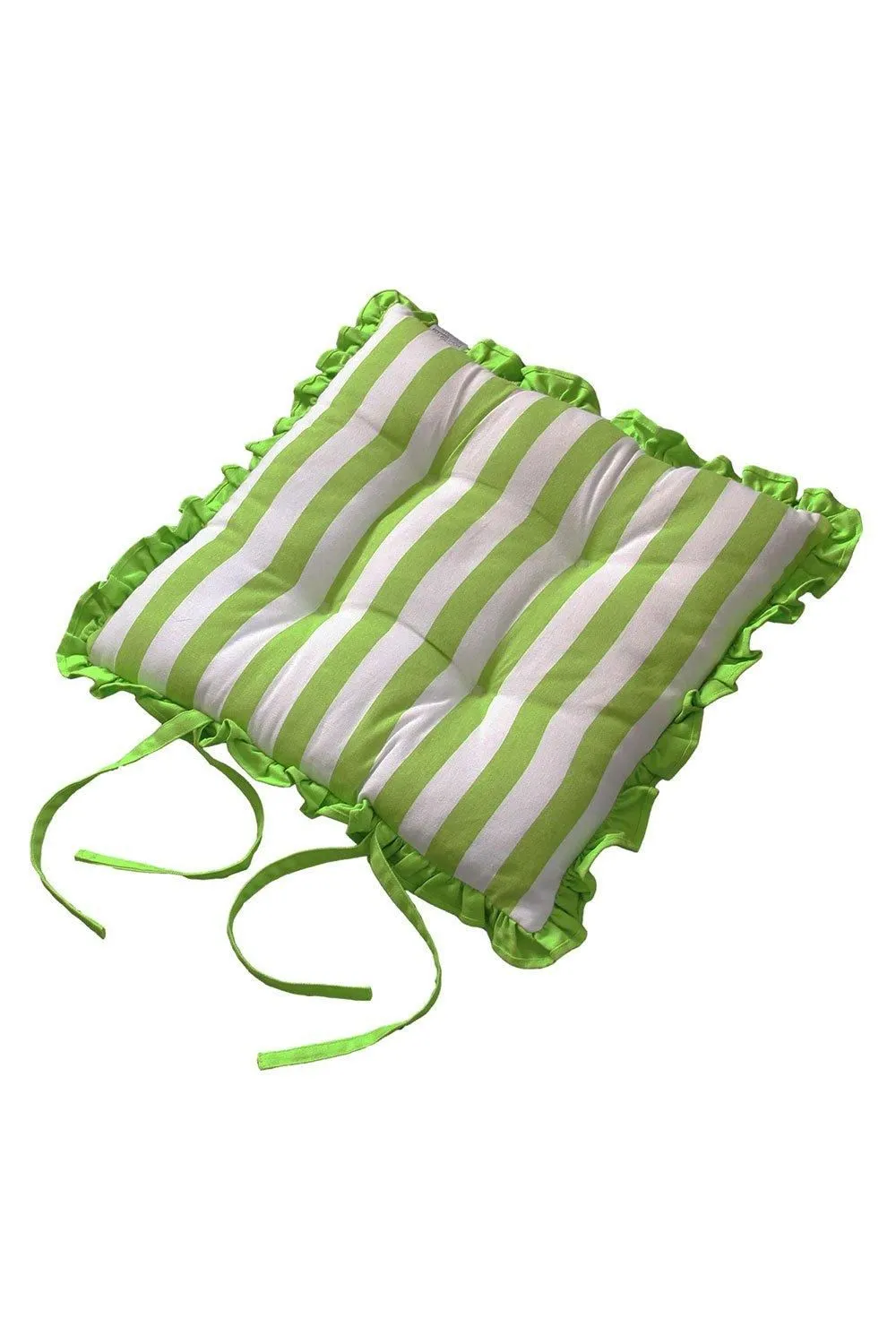 Homescapes Reversible Green Frilled Cushion Seat Pad with Ties Retro Flower 2