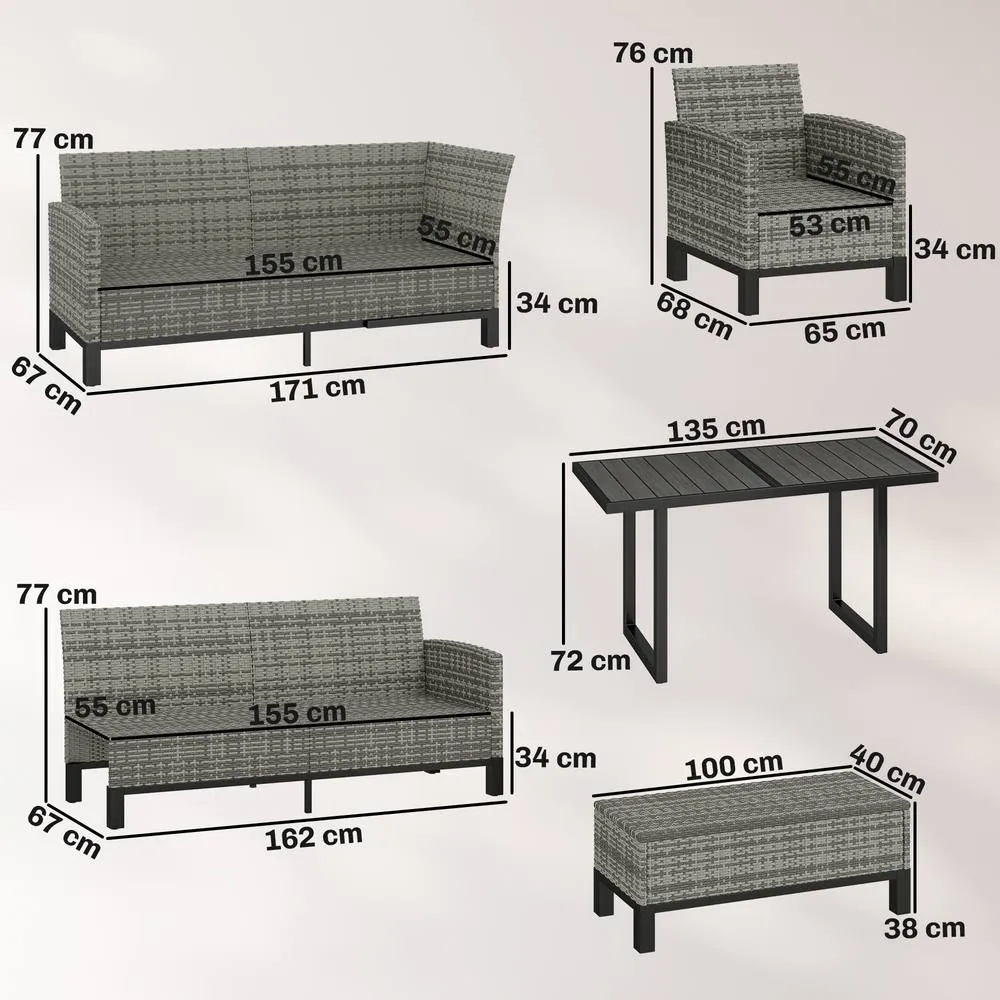 OUTSUNNY Rattan Garden Furniture Sofa Set, Outdoor Dining Set for 9, Grey in Dark Grey 3