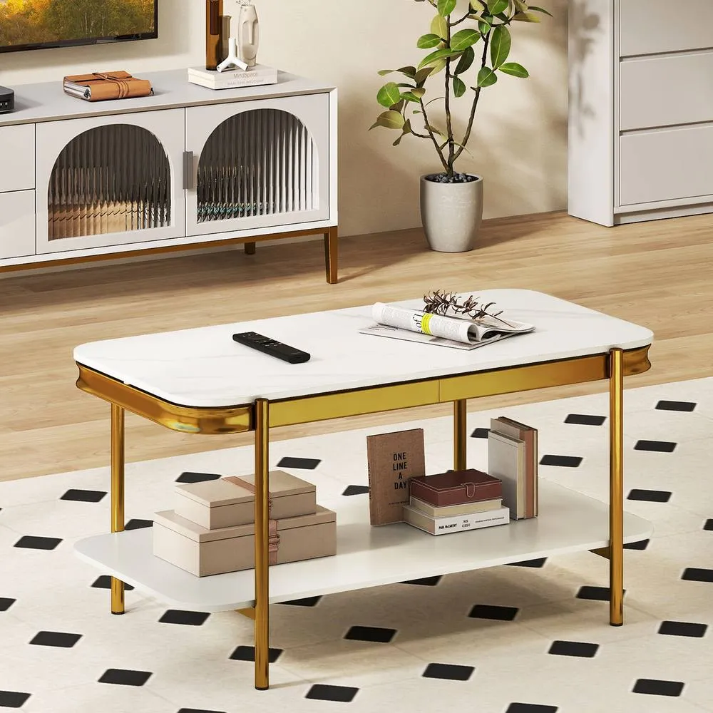 Costway Modern Rectangular Coffee Table 2-Tier Center Table in White 3
