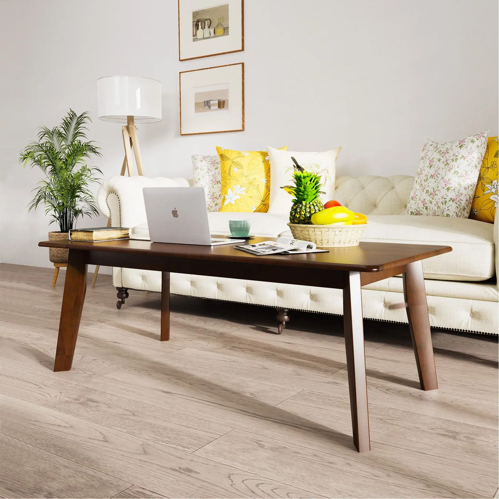 Costway 120CM Rectangular Coffee Table Modern Coffee Table in Brown 6