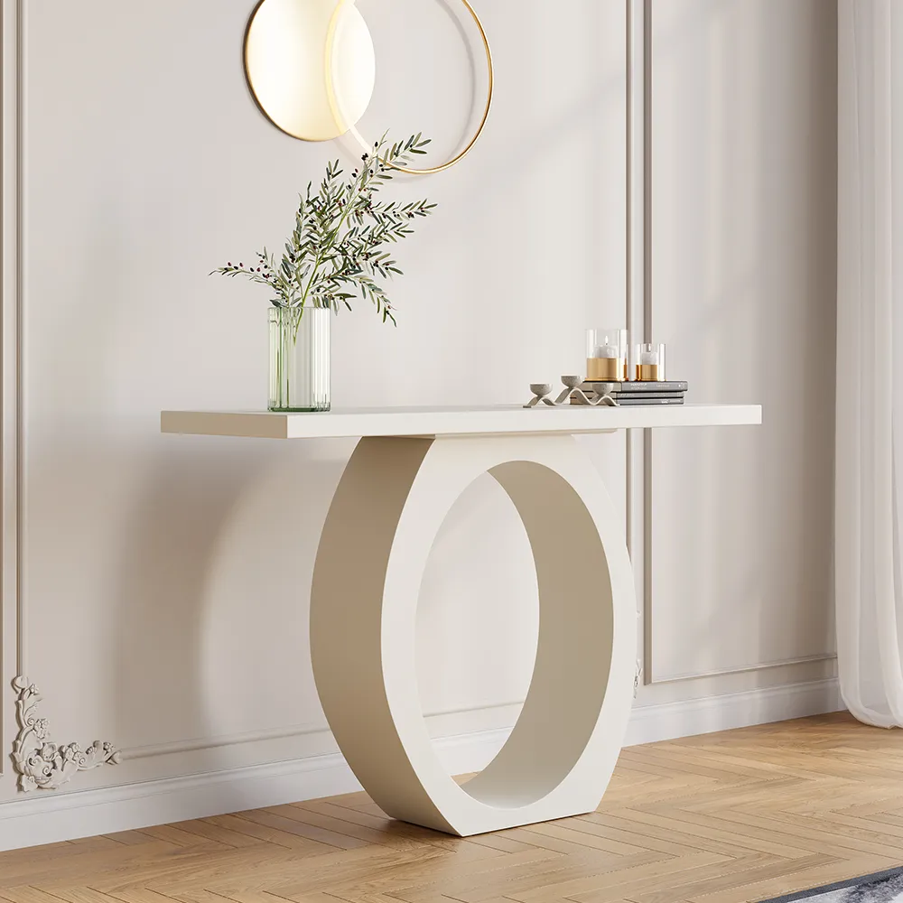 1000mm Modern White Console Table with Circle Base White Wooden Entryway Table