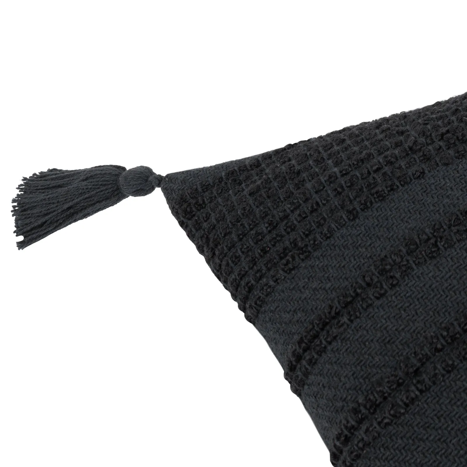 Yard Larch Woven Tasselled Cushion in Black 6
