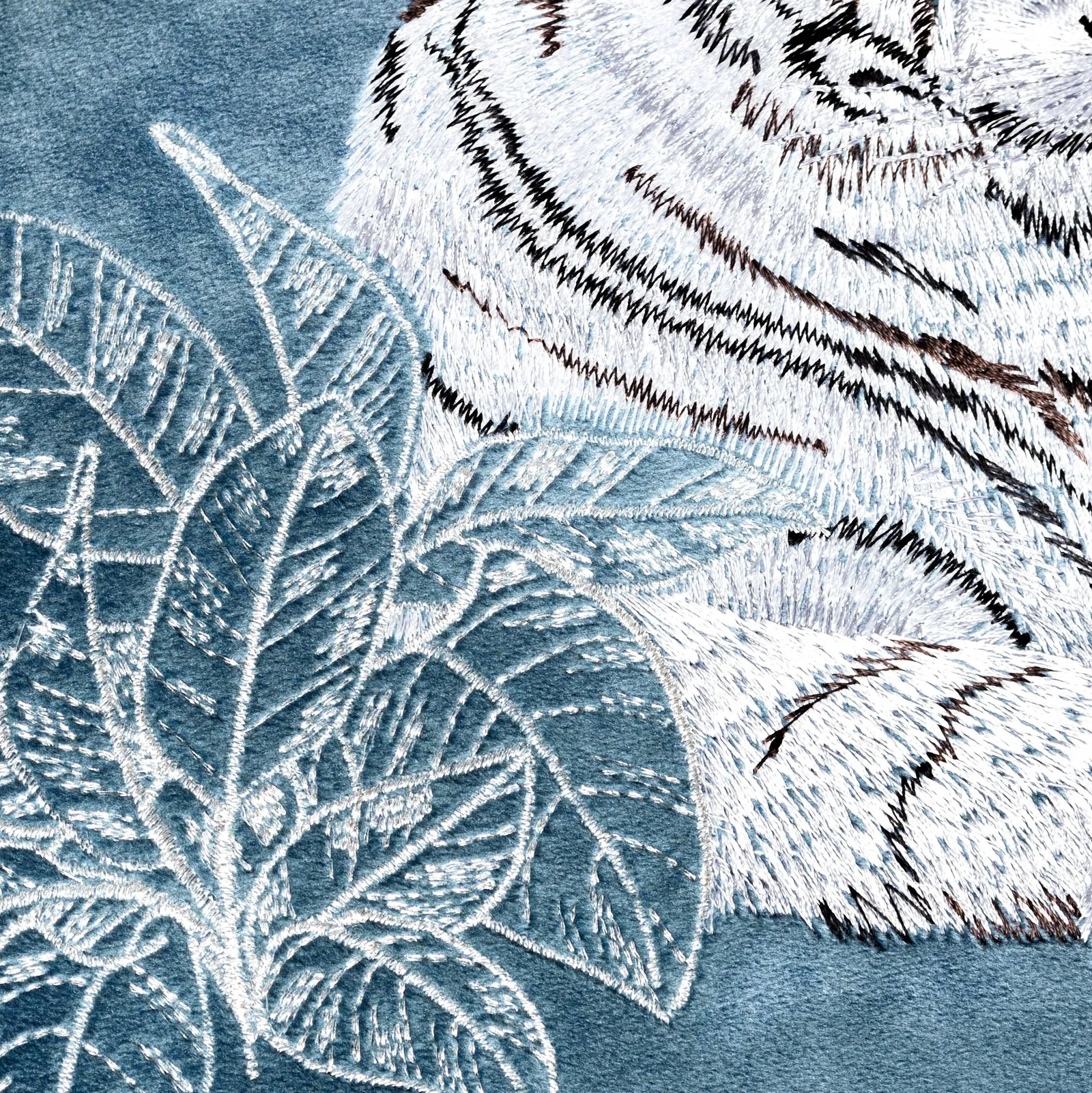 Paoletti Odisha White Tiger Embroidered Velvet Cushion in Blue 5