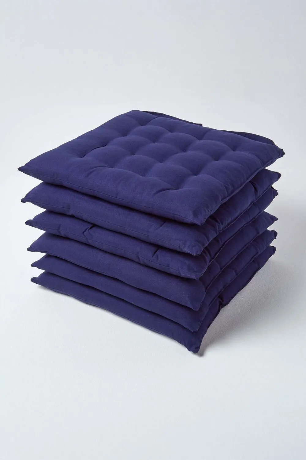 Homescapes 6 Pack Seat Pads Luxury 100% Cotton Indoor Outdoor Garden Cushion, 40cm in Navy 1