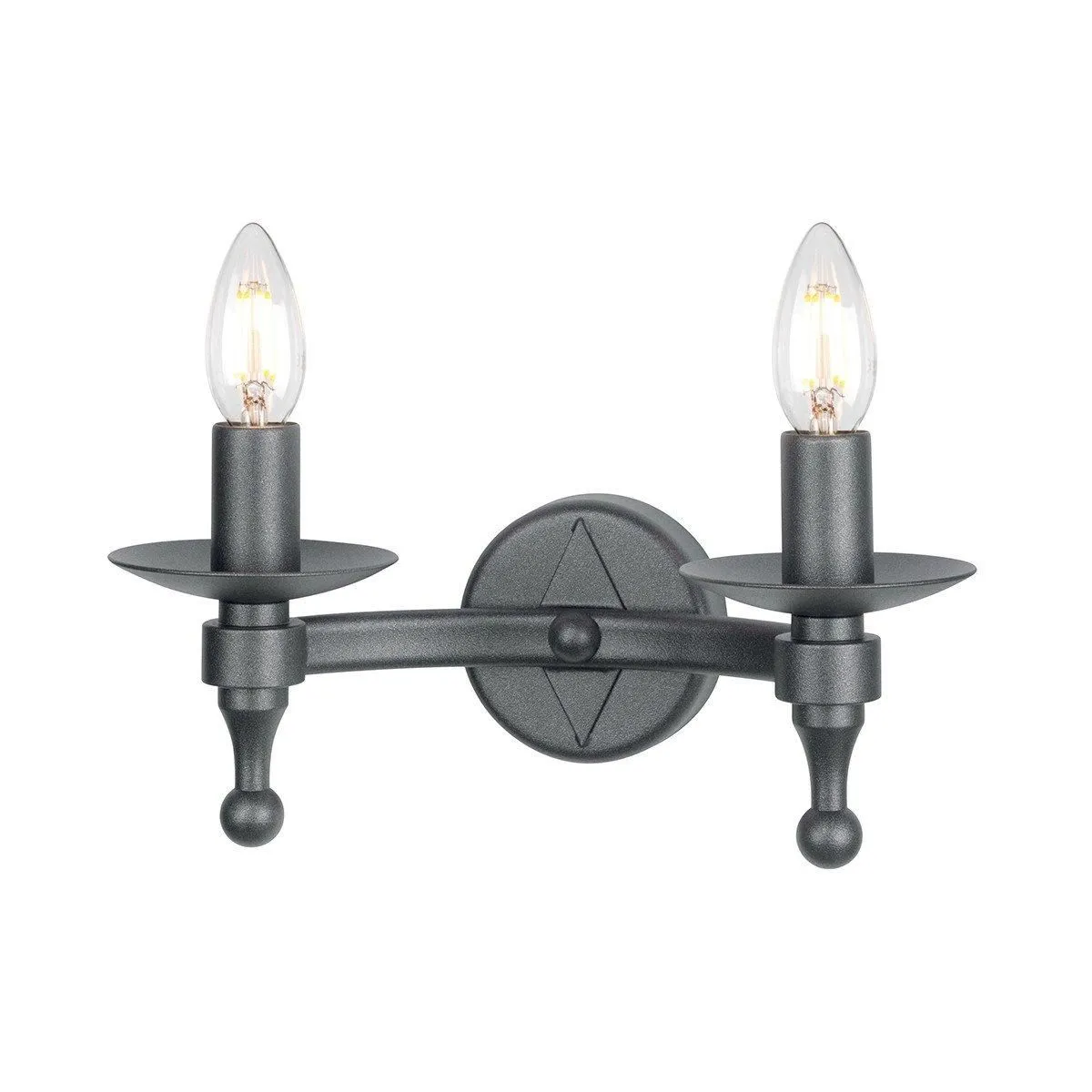 Netlighting Warwick 2 Light Indoor Candle Wall Light Graphite Black E14