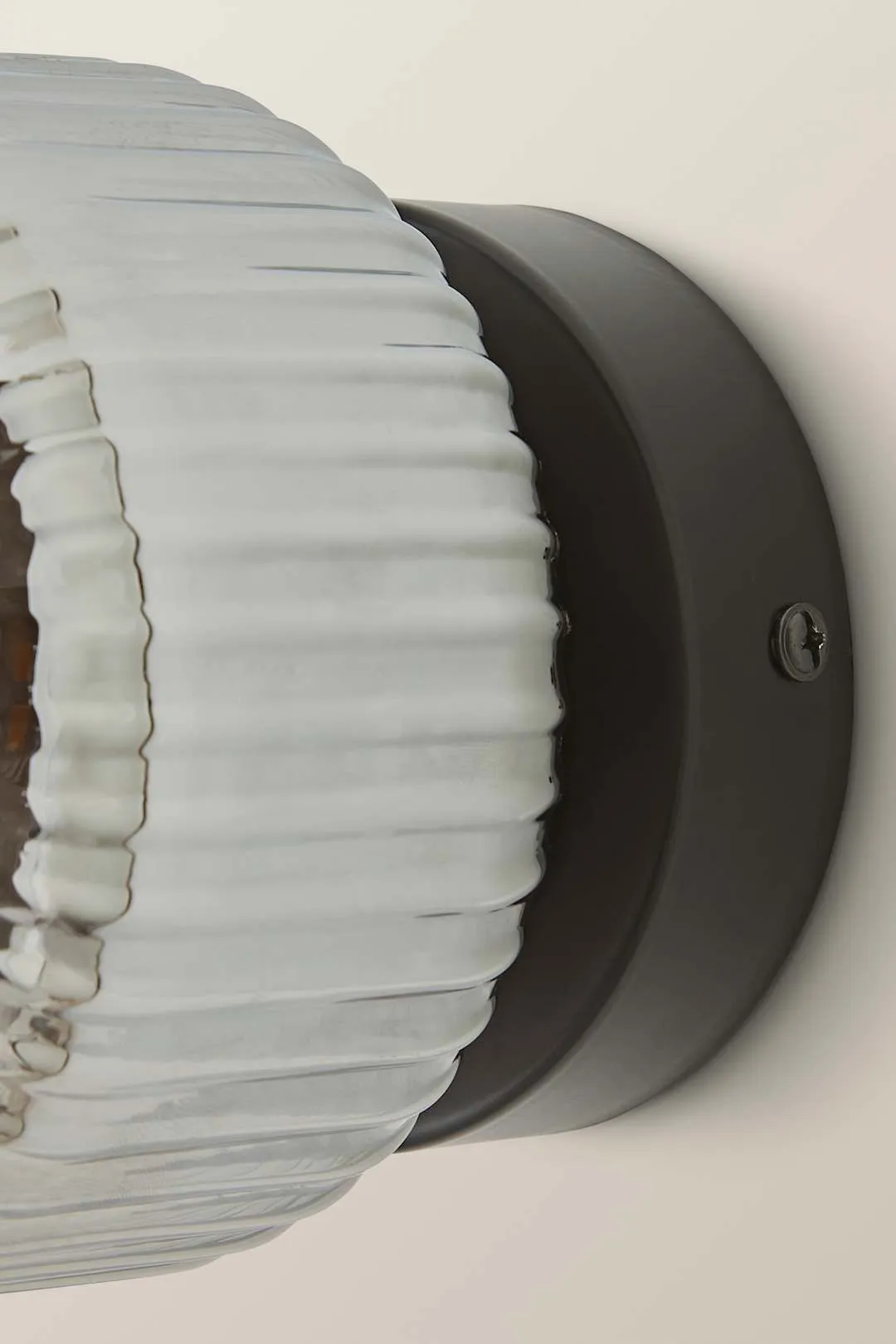 ValueLights Calpe Pair of Small Ribbed Glass Flush Ceiling Wall Lights with Bulbs in Black 6