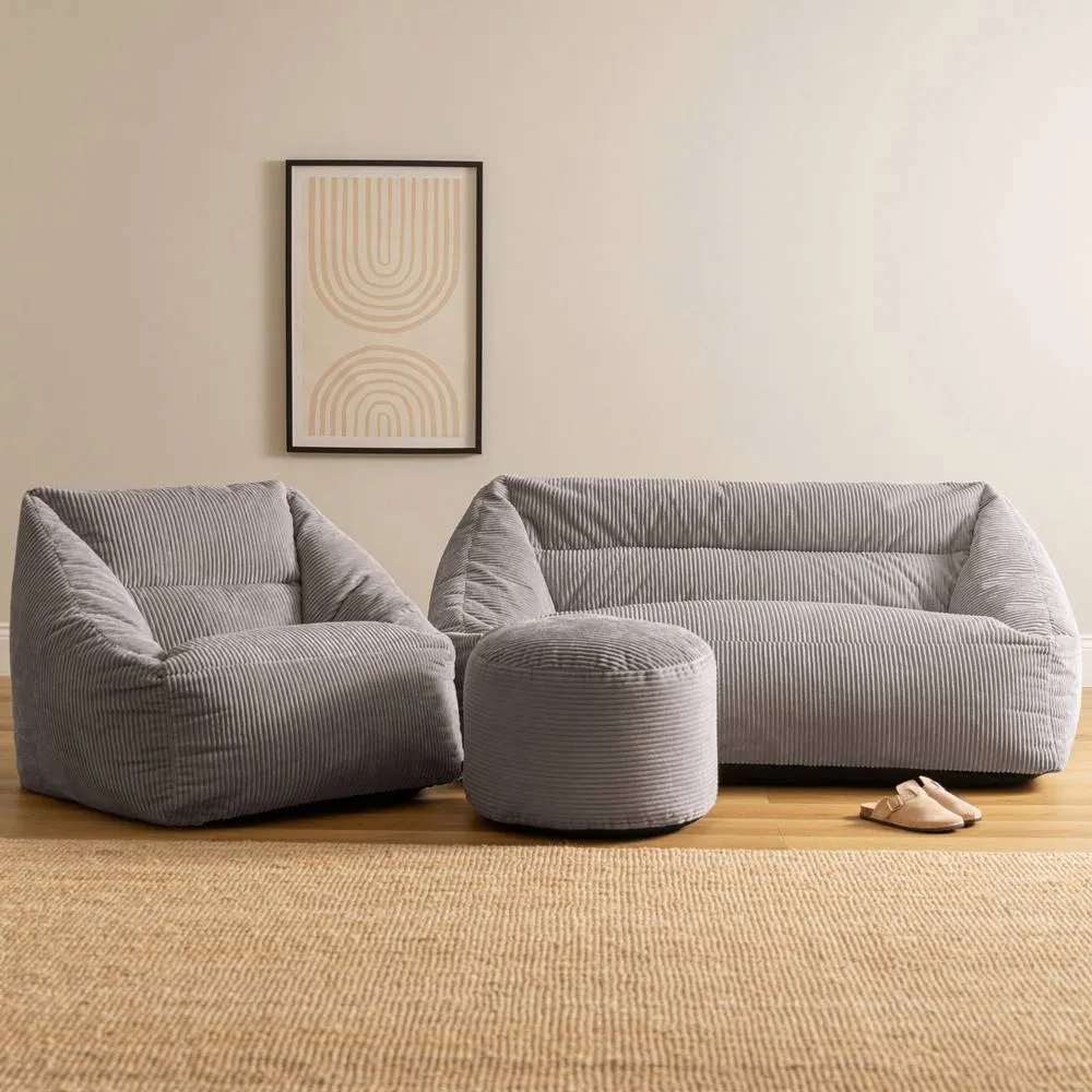 icon Sofa, Armchair & Footstool Bundle, Jumbo Cord in Light Grey