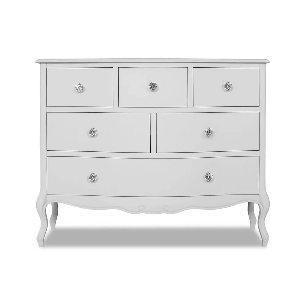 Statement Furniture Juliette Vintage Chic 6 Drawer Chest with Crystal Handles in White