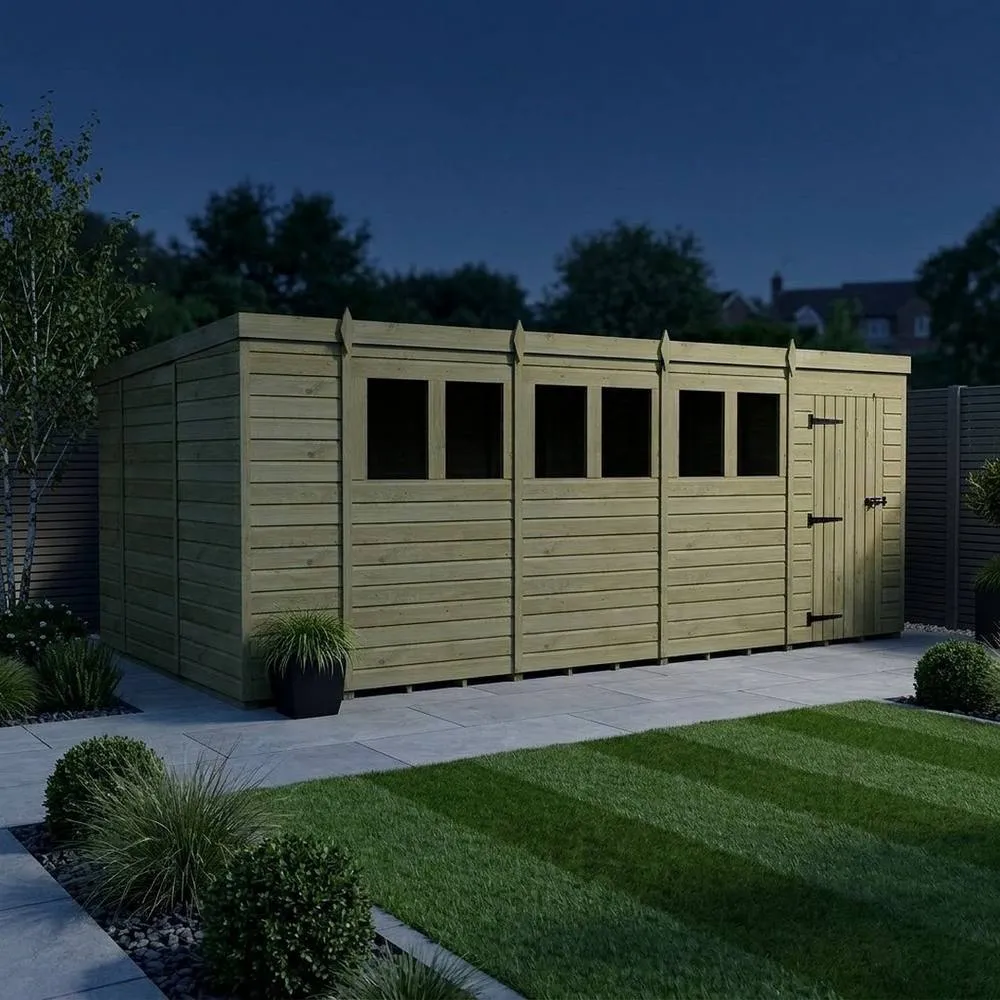 Buttercup Farm 18ft x 10ft Pent Garden Shed Single Door With Windows - Timber in Brown 3