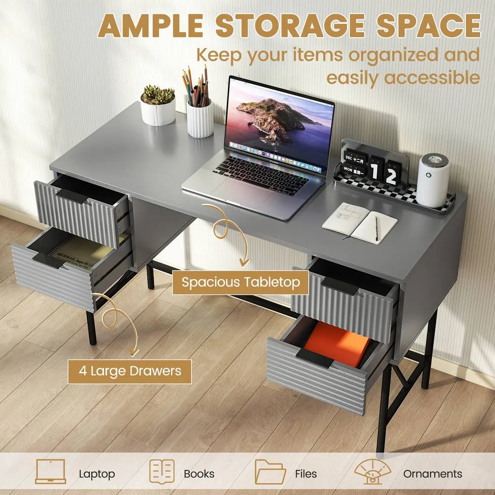 Costway 120cm Home Office Desk Computer Desk w/4 Drawers & Storage-Grey in Grey 6