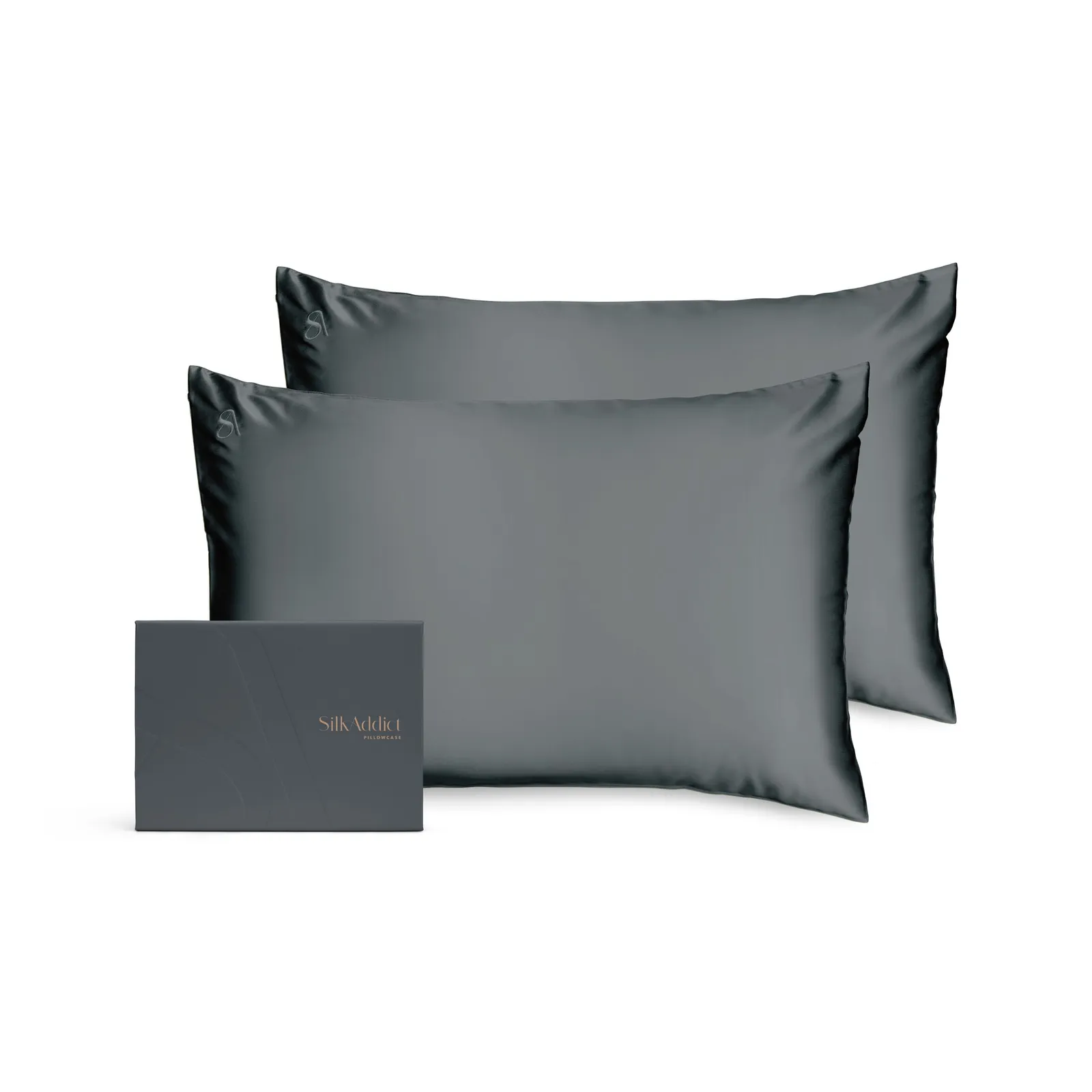 Silk Addict 100% Mulberry Silk Pillowcase Twinpack - Caramel in Charcoal