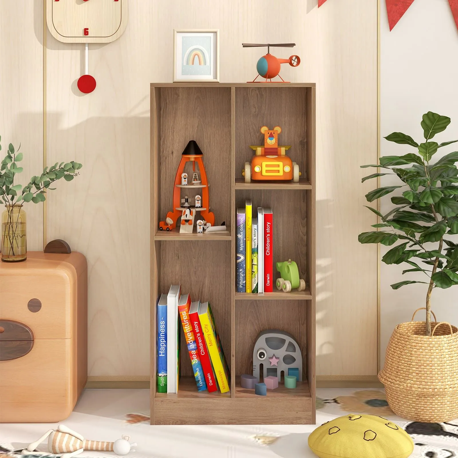 Costway 5-Cube Bookshelf Office Bookcase w/Open Storage Compartments in Brown 4